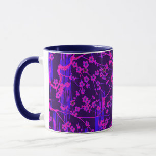 PINK BLUE SAKURA FLOWERS Japanese Floral Pattern Mug