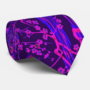 PINK BLUE SAKURA FLOWERS Japanese Floral Pattern Tie