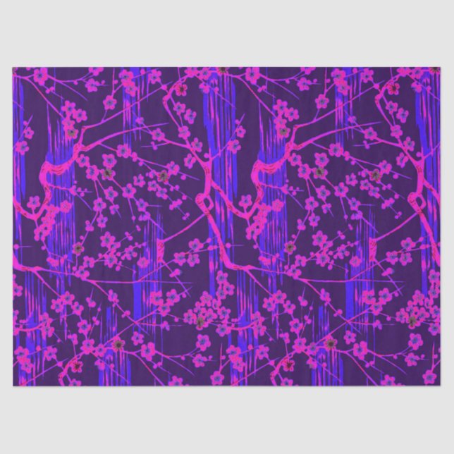 PINK BLUE SAKURA FLOWERS Japanese Floral Pattern Tissue Paper (Front)