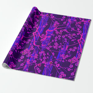 PINK BLUE SAKURA FLOWERS Japanese Floral Pattern Wrapping Paper