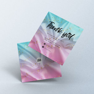 Pink Blue Satin Glitter Business Thank You Card