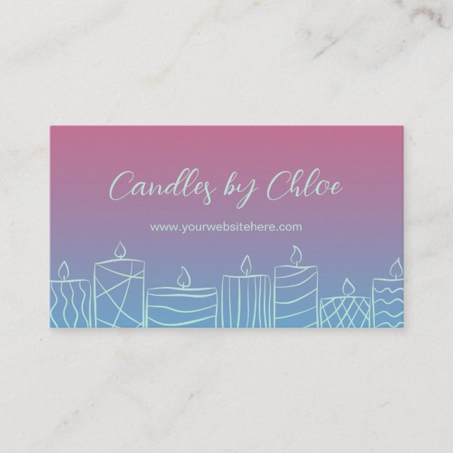 Pink & Blue Scribbled Candles Candle Maker QR Code Business Card (Front)