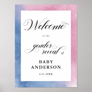 Pink & Blue Script Gender Reveal Welcome Poster