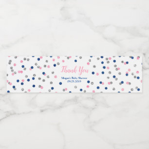 Pink Blue Silver Baby Shower Water Bottle Label
