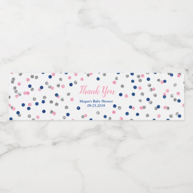 Pink Blue Silver Baby Shower Water Bottle Label (Single Label)