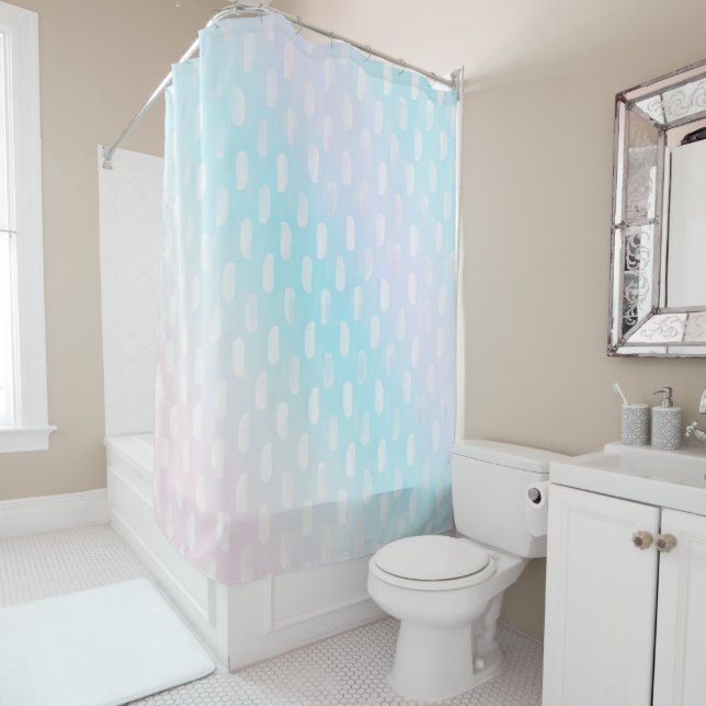 Pink Blue Silver Brush Strokes Shower Curtain (In Situ)