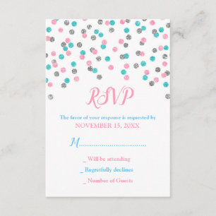 Pink Blue Silver Confetti Baby Shower RSVP Cards