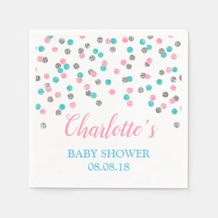 Pink Blue Silver Dots Baby Shower Napkins