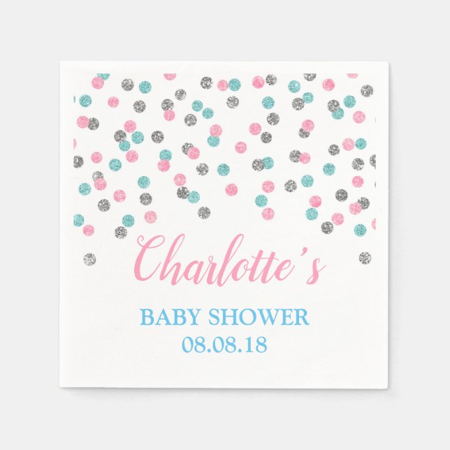 Pink Blue Silver Dots Baby Shower Napkins (Front)