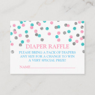 Pink Blue Silver Dots Diaper Raffle Card