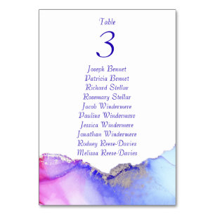Pink Blue Silver Wedding Reception Table Number