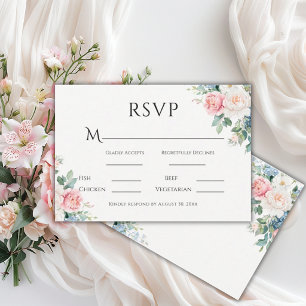 Pink & Blue Simple Floral Modern Wedding RSVP Card