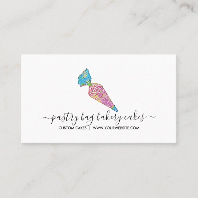 Pink Blue Sketch Pastry Bag Bakery Business Card (Front)