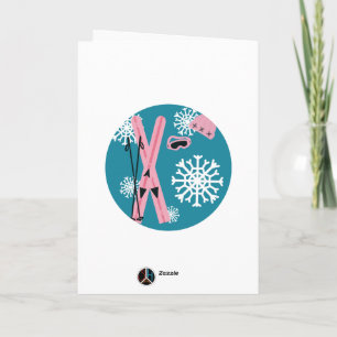 Pink & blue skiing card