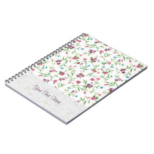Pink & Blue Small Flowers Pattern Notebook