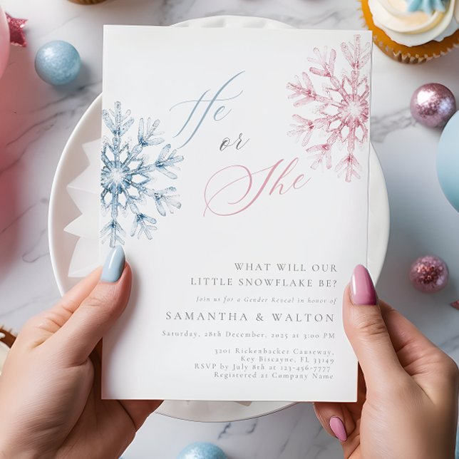 Pink Blue Snowflakes Gender Reveal Party Invitation (Creator Uploaded)