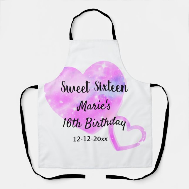 pink blue sparkle heart stars 16 th birthday add   apron (Front)
