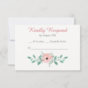 Pink Blue Spring Floral Wedding RSVP Card