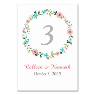 Pink Blue Spring Floral Wreath Wedding Table Table Number