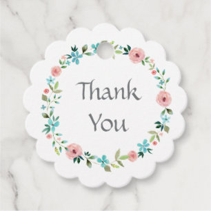 Pink Blue Spring Floral Wreath Wedding Thank You Favour Tags