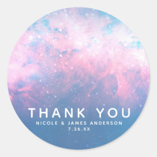 Pink & Blue Starry Cosmic Cotton Candy Sky Wedding Classic Round Sticker