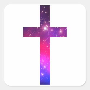 Pink Blue Stars Cross White Square Sticker