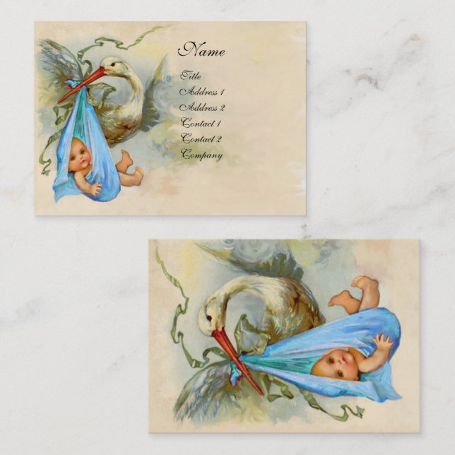 PINK BLUE STORK BABY SHOWER BUSINESS CARD (Front/Back)