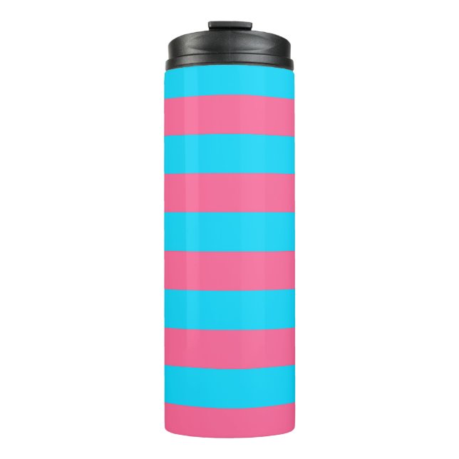 Pink Blue Stripes Pattern  Thermal Tumbler (Front)