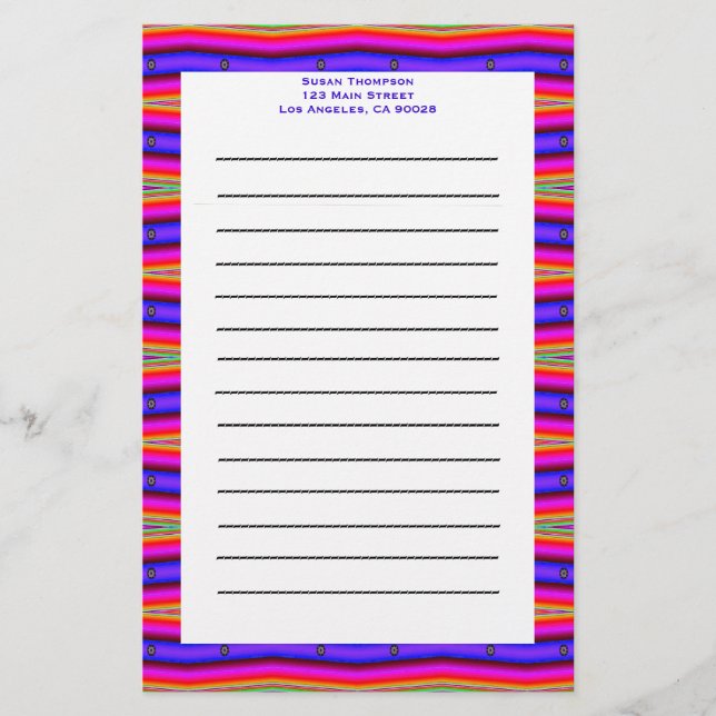 pink blue stripes stationery (Front)