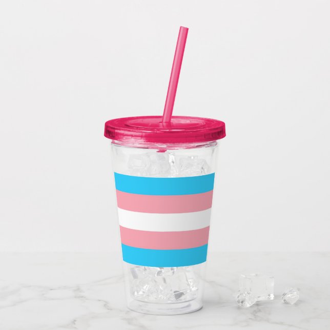 Pink Blue Stripes Trans Flag Acrylic Tumbler (Back Ice)