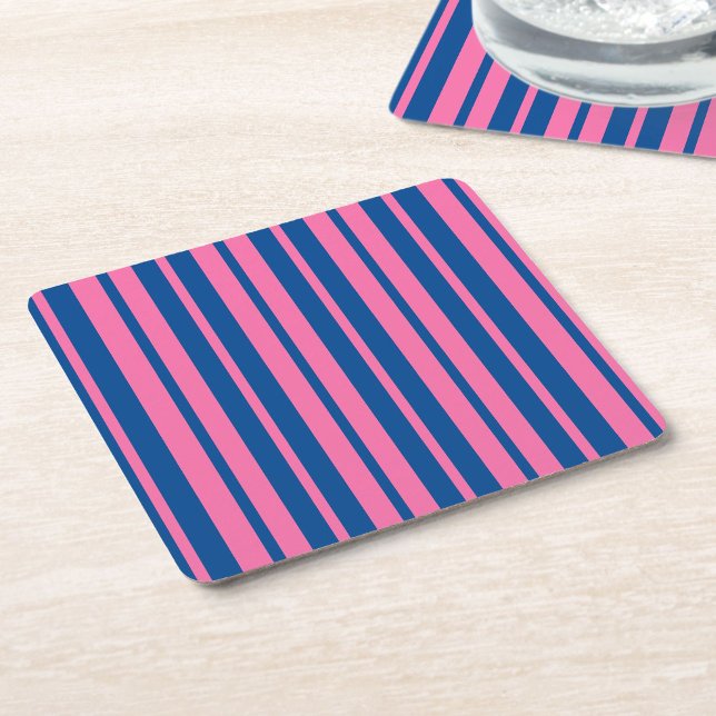 Pink Blue Stylish Stripes Pattern Design  Square Paper Coaster (Creator Uploaded)