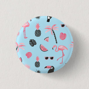Pink & Blue Summer Tropical Pattern 3 Cm Round Badge
