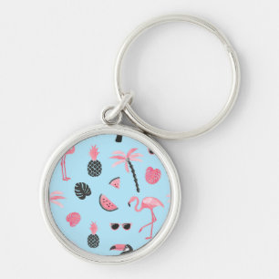 Pink & Blue Summer Tropical Pattern Key Ring