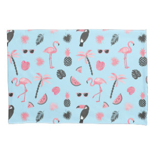 Pink & Blue Summer Tropical Pattern Pillowcase