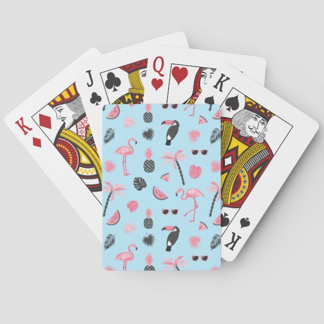 Pink & Blue Summer Tropical Pattern Playing Cards (Back)