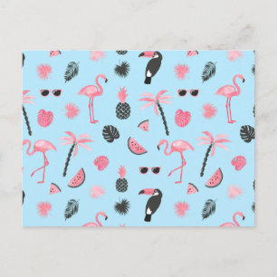 Pink & Blue Summer Tropical Pattern Postcard