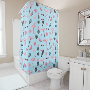 Pink & Blue Summer Tropical Pattern Shower Curtain