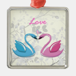 Pink blue swan love heart couple keepsake ornament