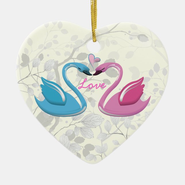 Pink blue swan love heart couple keepsake ornament (Front)