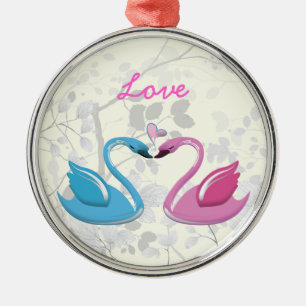Pink blue swan love heart couple keepsake ornament