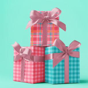 Pink & Blue Tartar plaid summer set of 3 Wrapping Paper Sheet