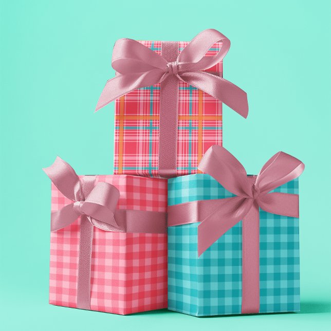 Pink & Blue Tartar plaid summer set of 3 Wrapping Paper Sheet (Pink & Blue Tartar plaid summer set of 3 Wrapping Paper Sheet)