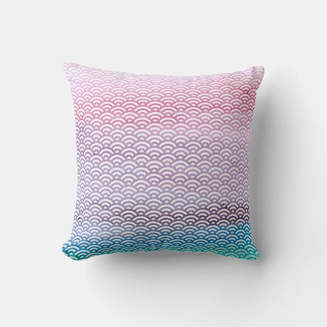 Pink/Blue/Teal/Any Colour Watercolor Seigaiha Cushion (Front)