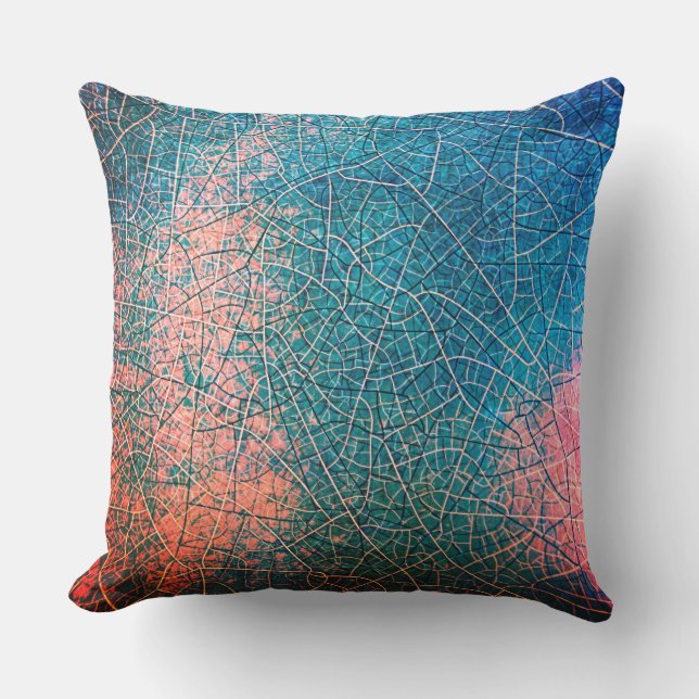 Pink Blue Teal Mosaic Tile Abstract Cushion (Front)
