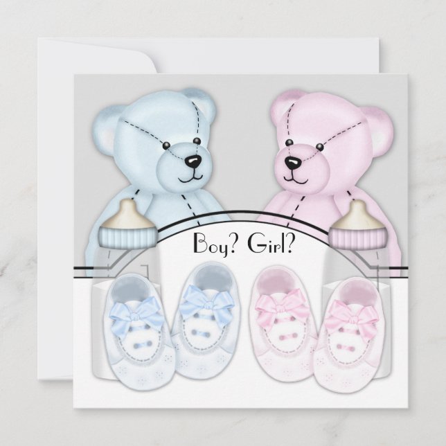 Pink Blue Teddy Bear Gender Reveal Party Invitation (Front)