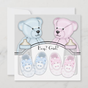 Pink Blue Teddy Bear Gender Reveal Party Invitation