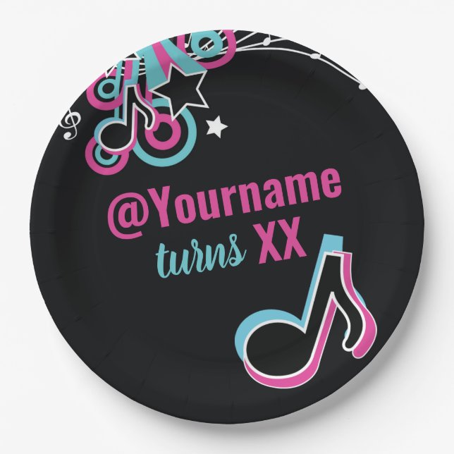 Pink & Blue Teen Dance Party Paper Plate (Front)