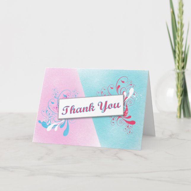 Pink & Blue Thank You Card (Front)