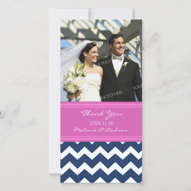 Pink Blue Thank You Wedding Photo Cards (Front)