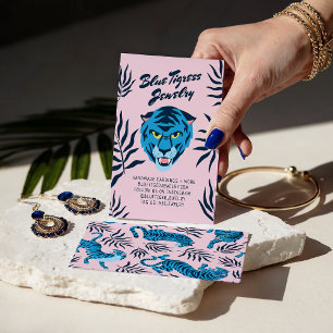 Pink blue tiger tropical leaves cool earring cards